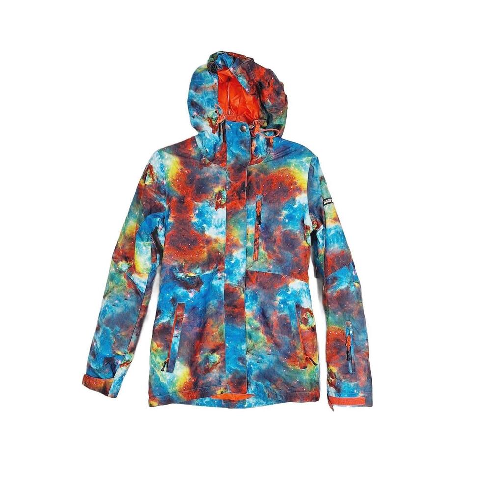 GSOU SNOW Galaxy Print Ski Jacket Womens XS Hooded Snowboard Coat Multicolor